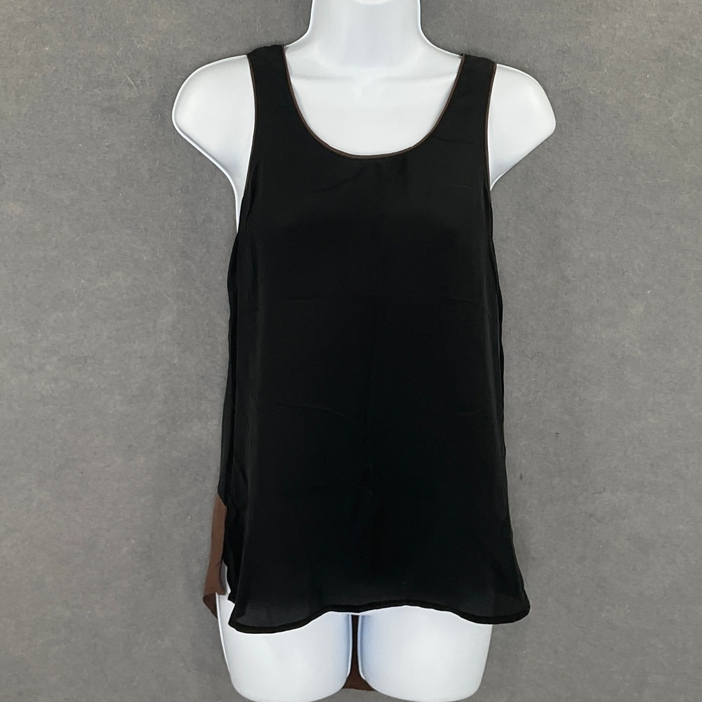 Maeve Anthropologie 100% Silk Tank Top Sleeveless Colorblock Brown Black Blouse